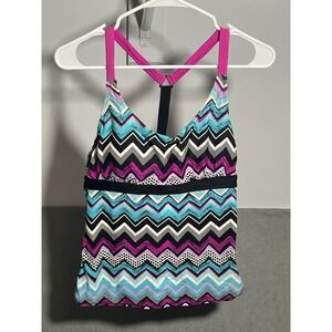 Women's Multi-Color Chevron Print Tankini Swim‎ Top Padded Built-In Bra XS